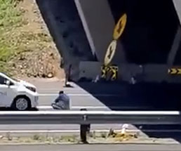 橋からタイミングを見計らって飛び降り車に轢かれる男性